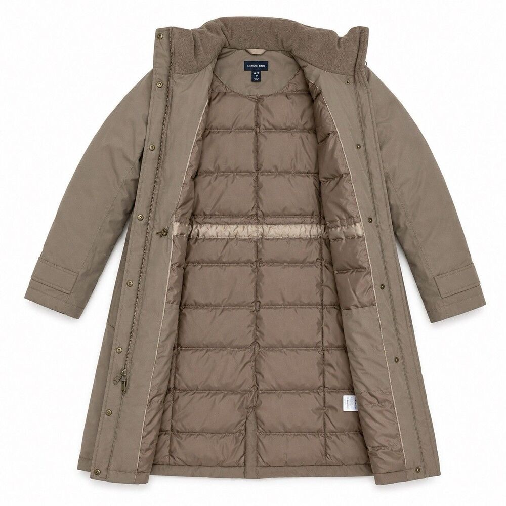 Lands End Down Coat Women XL 18 Taupe Long Winter Parka 80% Down No Hood - Picture 4 of 11